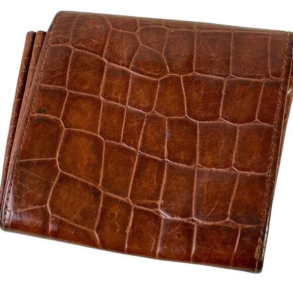 Talbots Croc Print Vintage Womens Small Wallet Card Holder Flap Pocket Leather - Picture 8 of 16